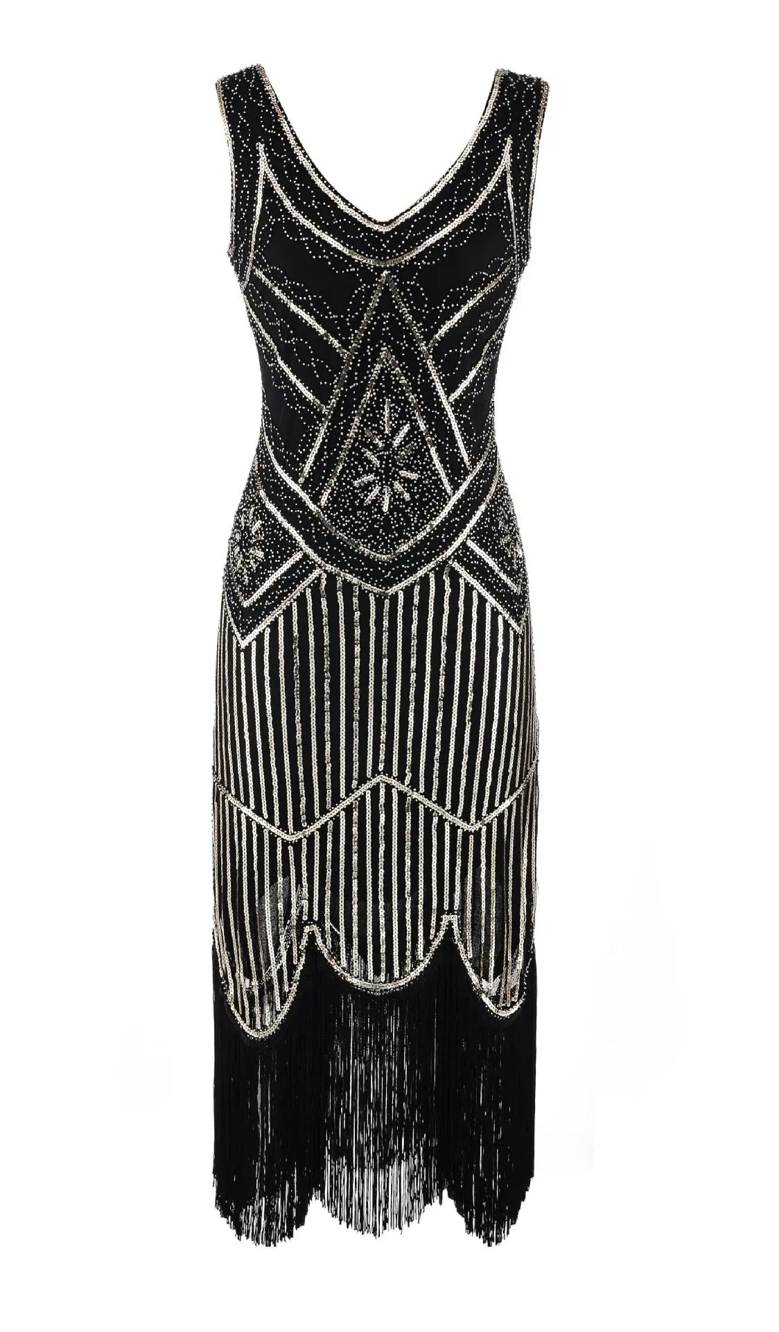 1920s Gatsby Dress 20s Flapper Girl Fancy Retro Sleeveless Sequins Embroidered Tassels Party Dress With Fan Necklace Accessories SS69
