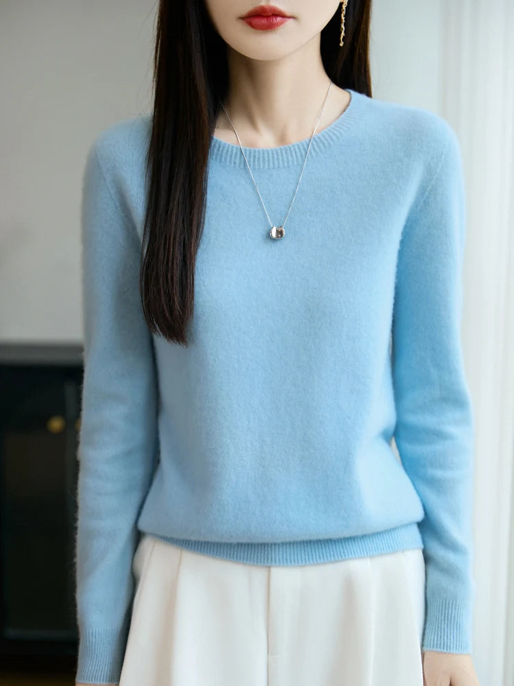 Addonee Women's 100% Merino Wool O-Neck Pullover Sweater