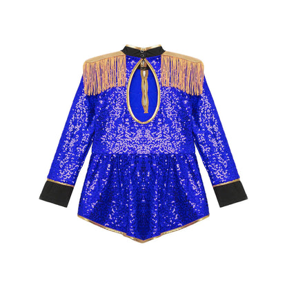 Moggemol Girls Sequin Ringmaster Bodysuit Long Sleeve Circus Costume