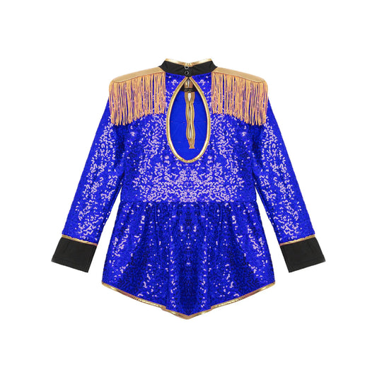 Moggemol Girls Sequin Ringmaster Bodysuit Long Sleeve Circus Costume