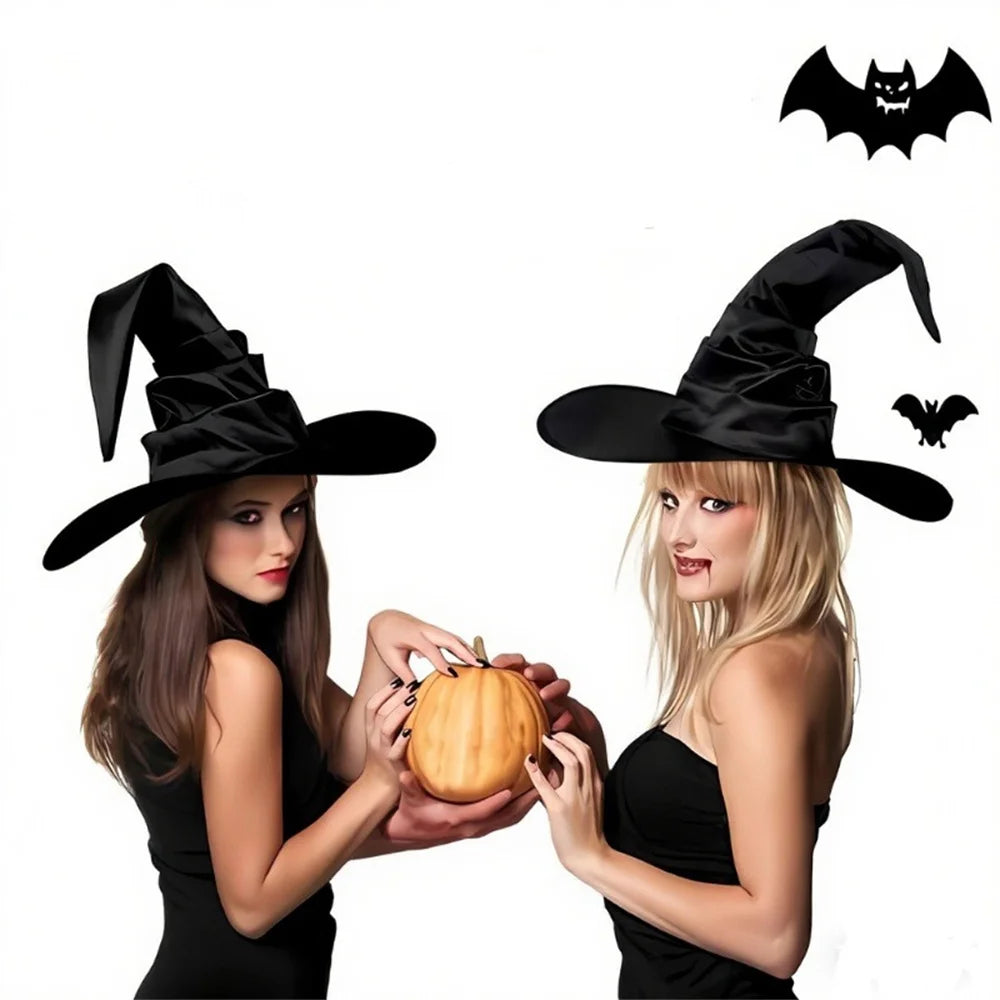Halloween Folds Witch Wizard Black Hat Party Cosplay Costume Headgear Devil Cap Props Women Costume Accessory for Cosplay Party
