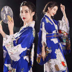 Women's Japan Kimono Gown Traditional Vintage Dress Fashion Print Geisha Robe Yukata with Obi Novelty Elegants Kimono Costume