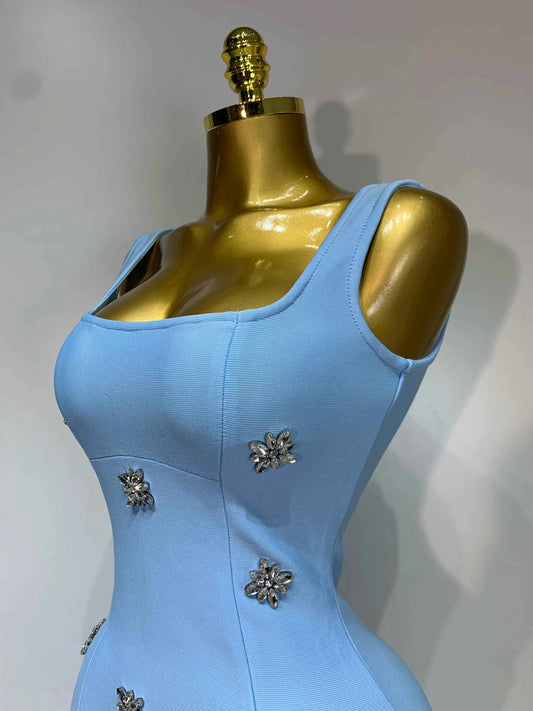 Women Sexy Square Collar Sparkly Rhinestone Bodycon Mini Bandage Dress Celebrate Evening Party Elegant Luxury Birthday Dress