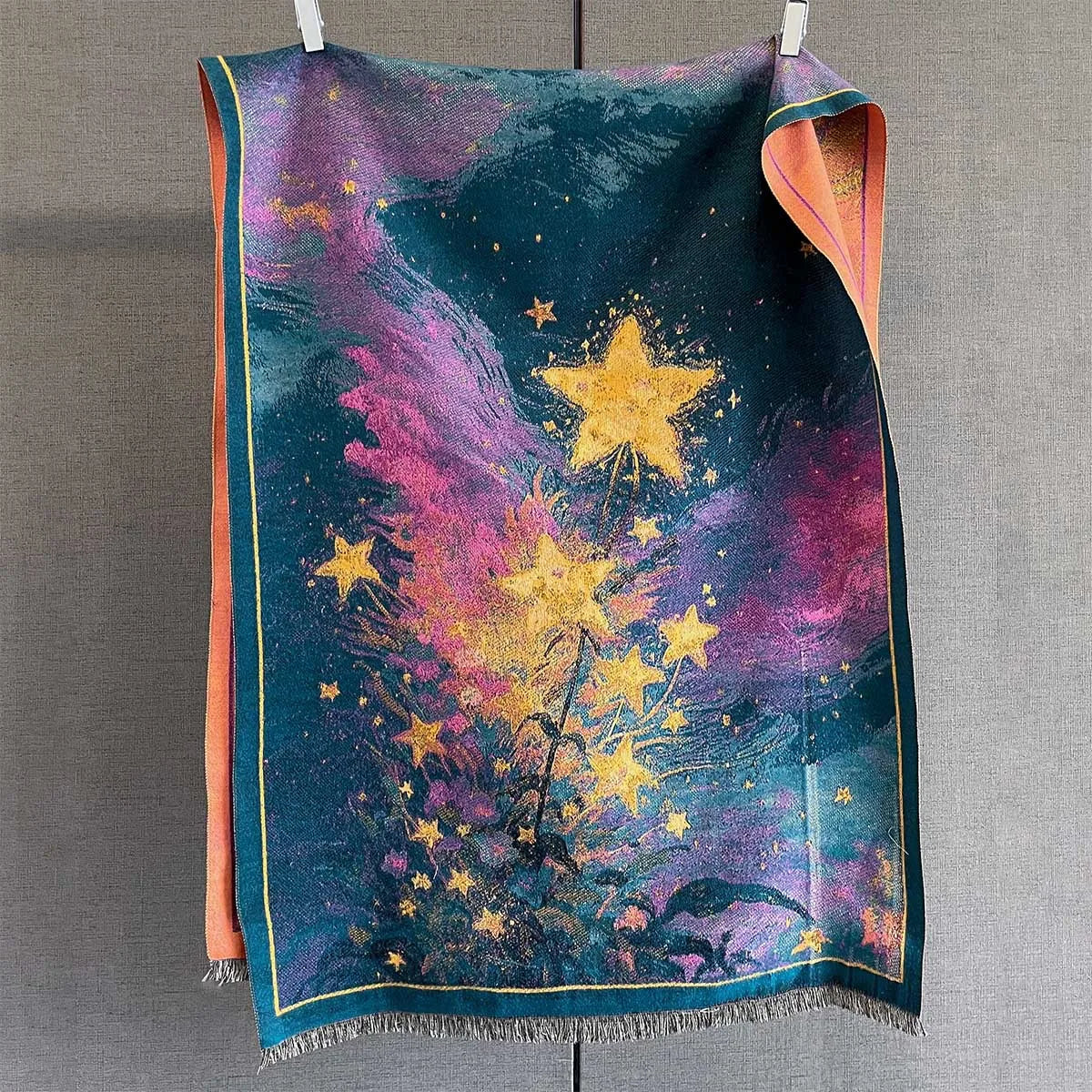 Autumn/Winter Warm Scarf 185*65cm Star Print Tassel Shawl Women's Imitation Cashmere Thickened Warps Coldproof Windproof Blanket