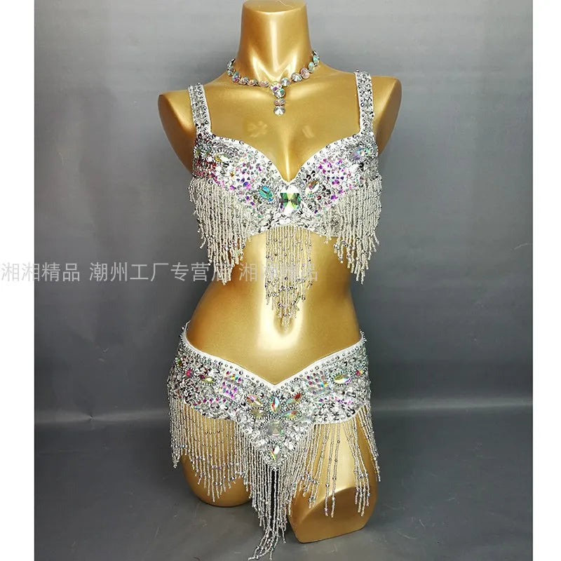 Sexy Girl Belly Dance Costume Wear Bar+Belt 2pc Set 10 Colors Ladies Bellydancing Costumes Bellydance Clothes