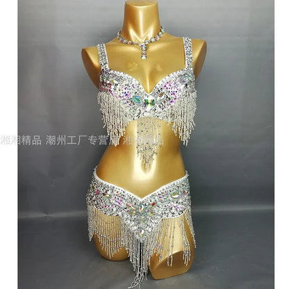 Sexy Girl Belly Dance Costume Wear Bar+Belt 2pc Set 10 Colors Ladies Bellydancing Costumes Bellydance Clothes
