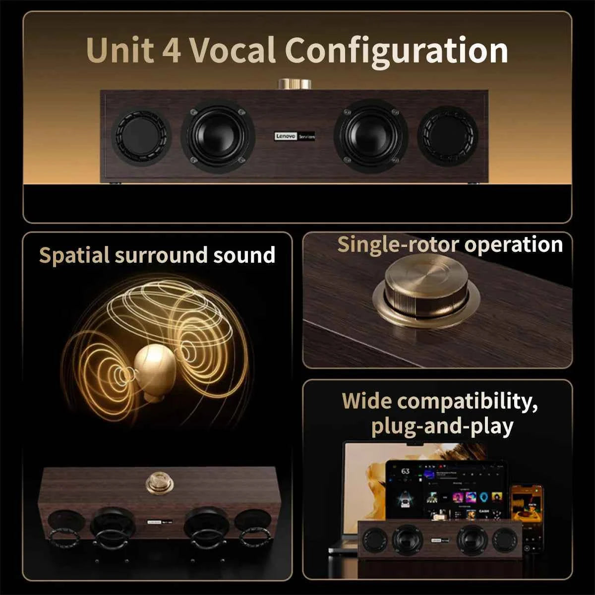Lenovo C02 Multimedia Speaker Bluetooth Speaker Wired/Bluetooth Dual-Mode Speaker Retro Speaker Universal for Tv, Computer, and Mobile Phone Subwoofer