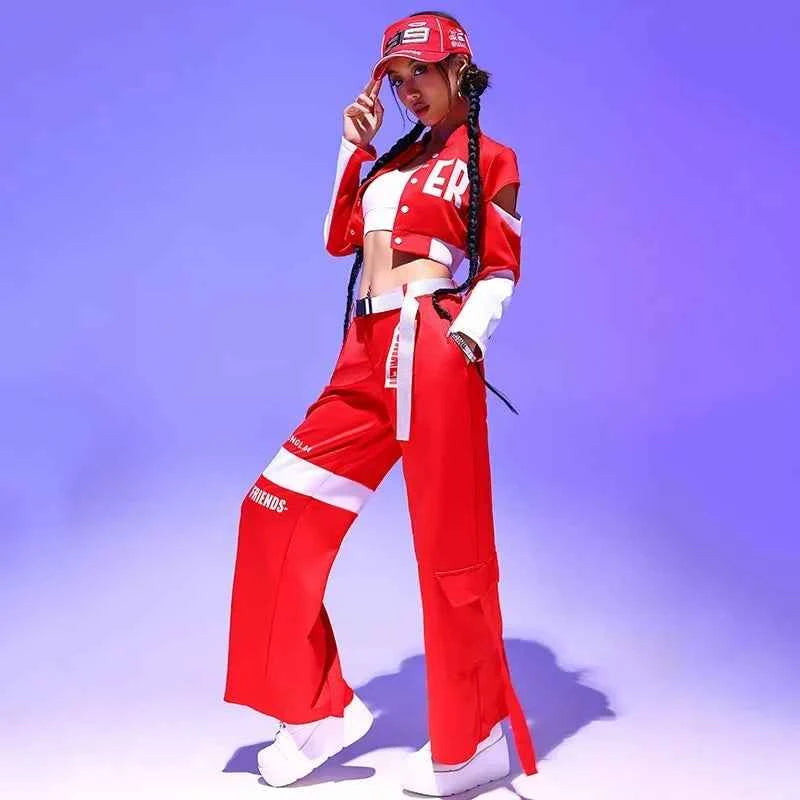 Drag Queen DJ Clothing Stage Wear Nightclub Gogo Dance Costume Women Kpop Jazz Dance Performance Clothes Red Hip Hop Suit
