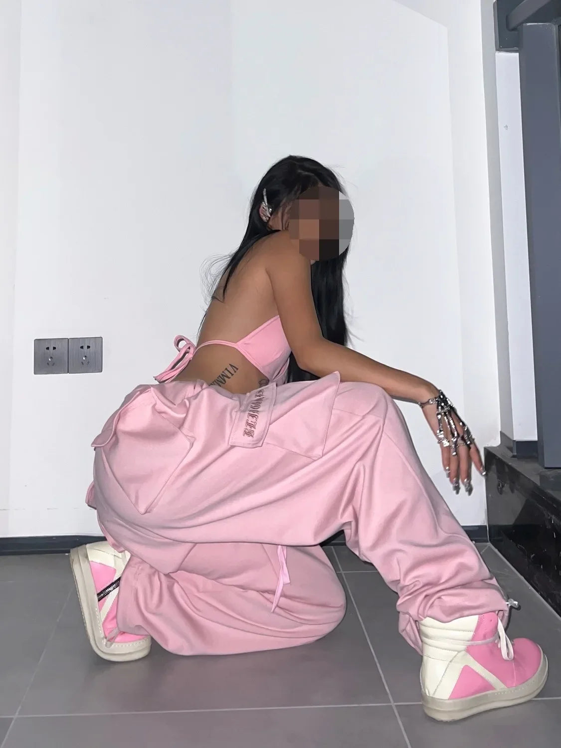 Y2K Pink Cargo Parachute Pants Oversize Hip Hop Jogging Sweatpants Egirl 90s Aesthetic Vintage Wide Leg Trousers Female SS69