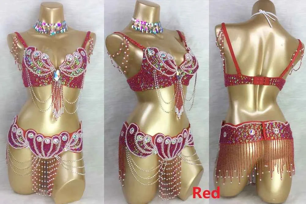 Sexy belly dance BRA+belt 2piece/ set costume set hot girl stage dance show clothing party evening event wear