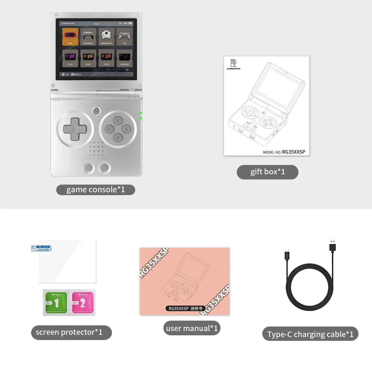 RG35XXSP Fold Handheld Game Consoles 3.5 Inch 640*480 IPS Screen 3300mAh Linux System HDMI-TV Output Retro Video Game Player SS69 105.69 Silver / france / 128G With Bag