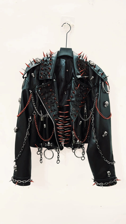 vintage Leather jacket Gothic Leather jacket Punk Leather jacketoversizeLeather jacket Rivet Leather jacket skull Leather jacket SS69