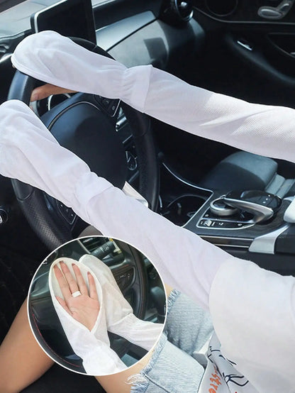 1 Pair Summer Driving Arm Sleeves (Loose Version), Breathable Cooling Sleeve Covers, Available In Gray/Blue/Pink/Black/White, Sun Protection Fingerless Gloves, Loose Fit For Women Driving, Cycling, Car Accessories, Car Sun Pr