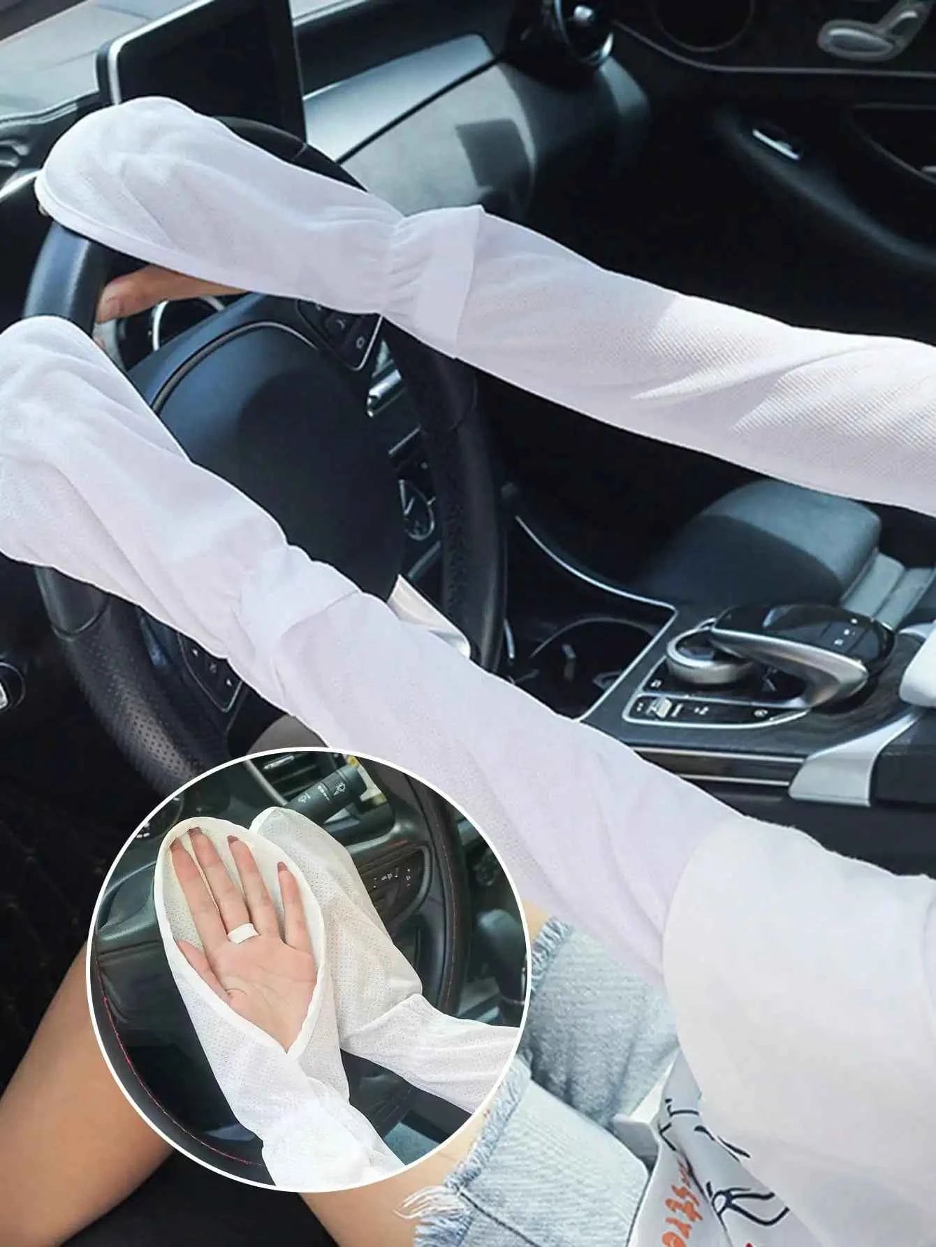 1 Pair Summer Driving Arm Sleeves (Loose Version), Breathable Cooling Sleeve Covers, Available In Gray/Blue/Pink/Black/White, Sun Protection Fingerless Gloves, Loose Fit For Women Driving, Cycling, Car Accessories, Car Sun Pr