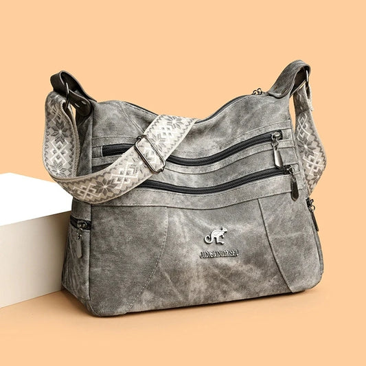 FXZLLQCN Vintage Faux Leather Multi-Layer Crossbody Bag with Zipper Closure