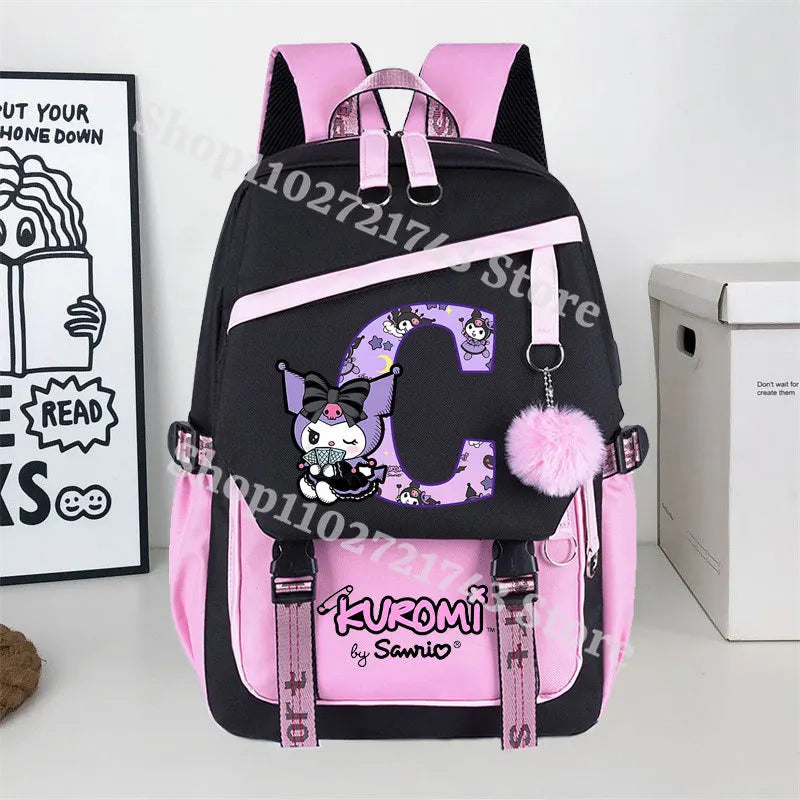 Sanrio Kuromi Large Capacity Backpack for Students Cartoon Letter A-Z Printed Schoolbag Fashion Book Stationery Storage Bag Gift SS69 24.69 KRM 939-KT 1063