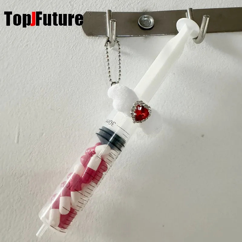 Harajuku Goth Lolita Y2K Girl Blood vessel pendant Halloween cosplay props Syringe Hospital ornament Pill bottle Key Chain SS69 8.69 red white