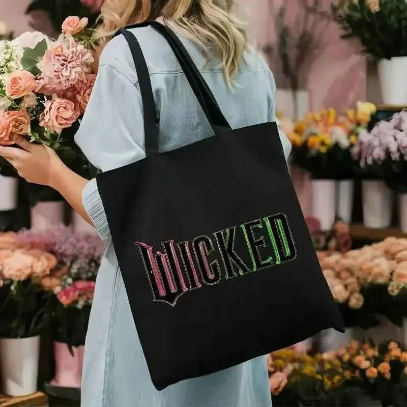 Wicked The Musical Inspired Black Tote Bag  Open-Top Shopper  Shoulder Bag for School, College, Travel & Gift-Giving