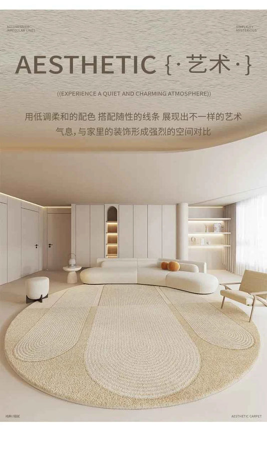 Modern Rugs for Bedroom Fluffy Soft Lounge Rug Thick Cloakroom Round Floor Mat Cream Living Room Decoration Anti-slip Carpet