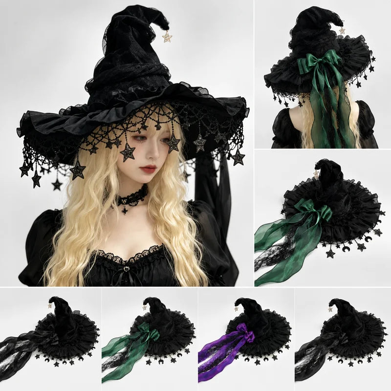 Fashion Halloween Witch Hat Gothic Dark Wizard Cap Lolita Cosplay Accessories Costume Headwear Party Photo Prop Festival Gift