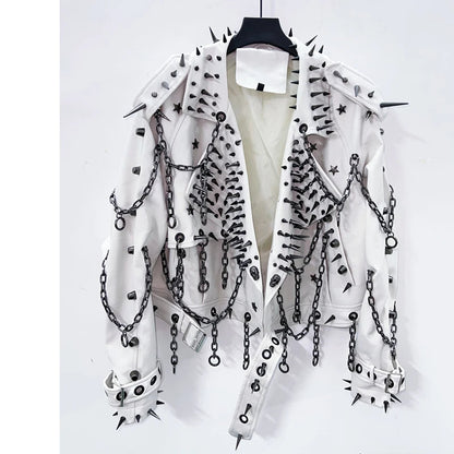 vintage Leather  y2k  Jacket Skull Jacket Punk Jacket  gothic Leather gothic clothes y2k fashion y2k clothes  harajuku Jacket SS69