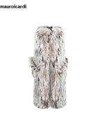 Mauroicardi Autumn Winter Long Colorful Thick Warm Hairy Fluffy Faux Fur Wide Leg Pants Men Pockets Runway Fashion Streetwear
