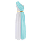 Womens One-Shoulder Greek Goddess Costume Dress with Chiffon Overlay