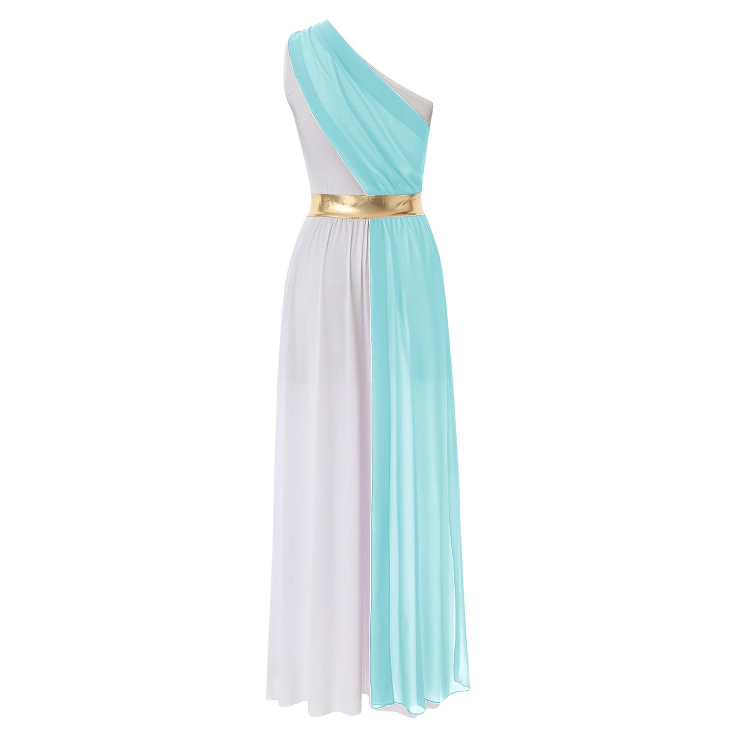 SS69 Womens One-Shoulder Greek Goddess Costume Dress with Chiffon Overlay