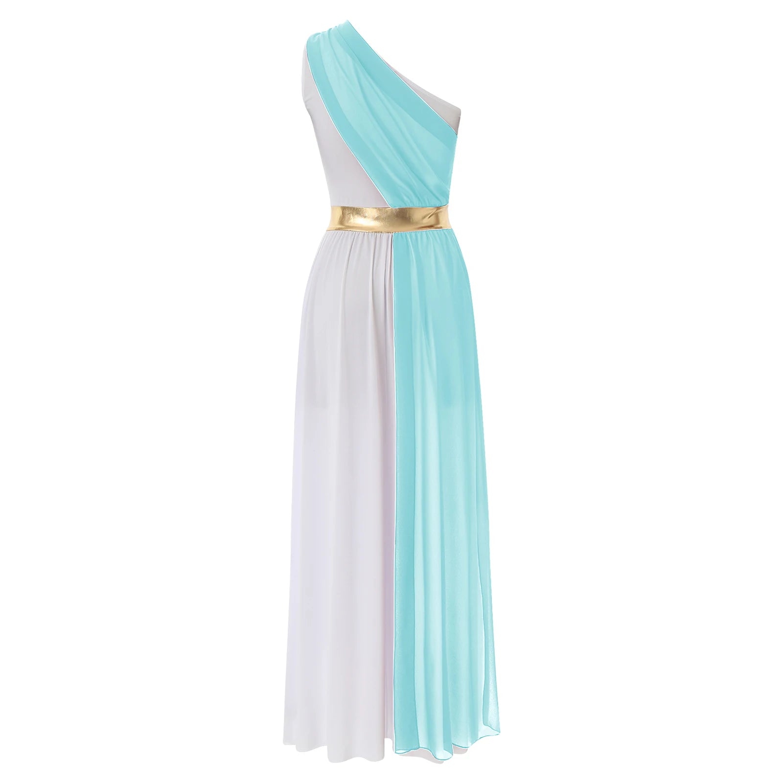 Womens One-Shoulder Greek Goddess Costume Dress with Chiffon Overlay