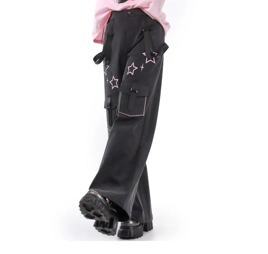 Black Pink Y2K Clothing Set Hot Girls Strapless Strap Short Sleeve T-shirt Slimming Jeans Long Pants Female 4 Piece Set Outfits SS69