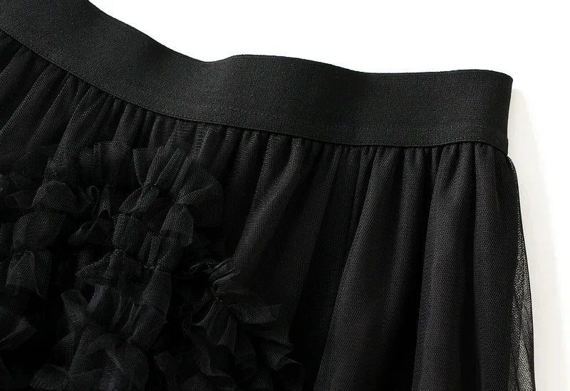 Tiered Tulle Maxi Skirt - Elegant A-Line High Waist Mesh