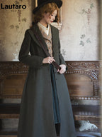 Lautaro Autumn Winter Long Warm Wool & Blends Coat for Women Shawl Collar Single Breasted Elegant Fit and Flare Woolen Overcoat