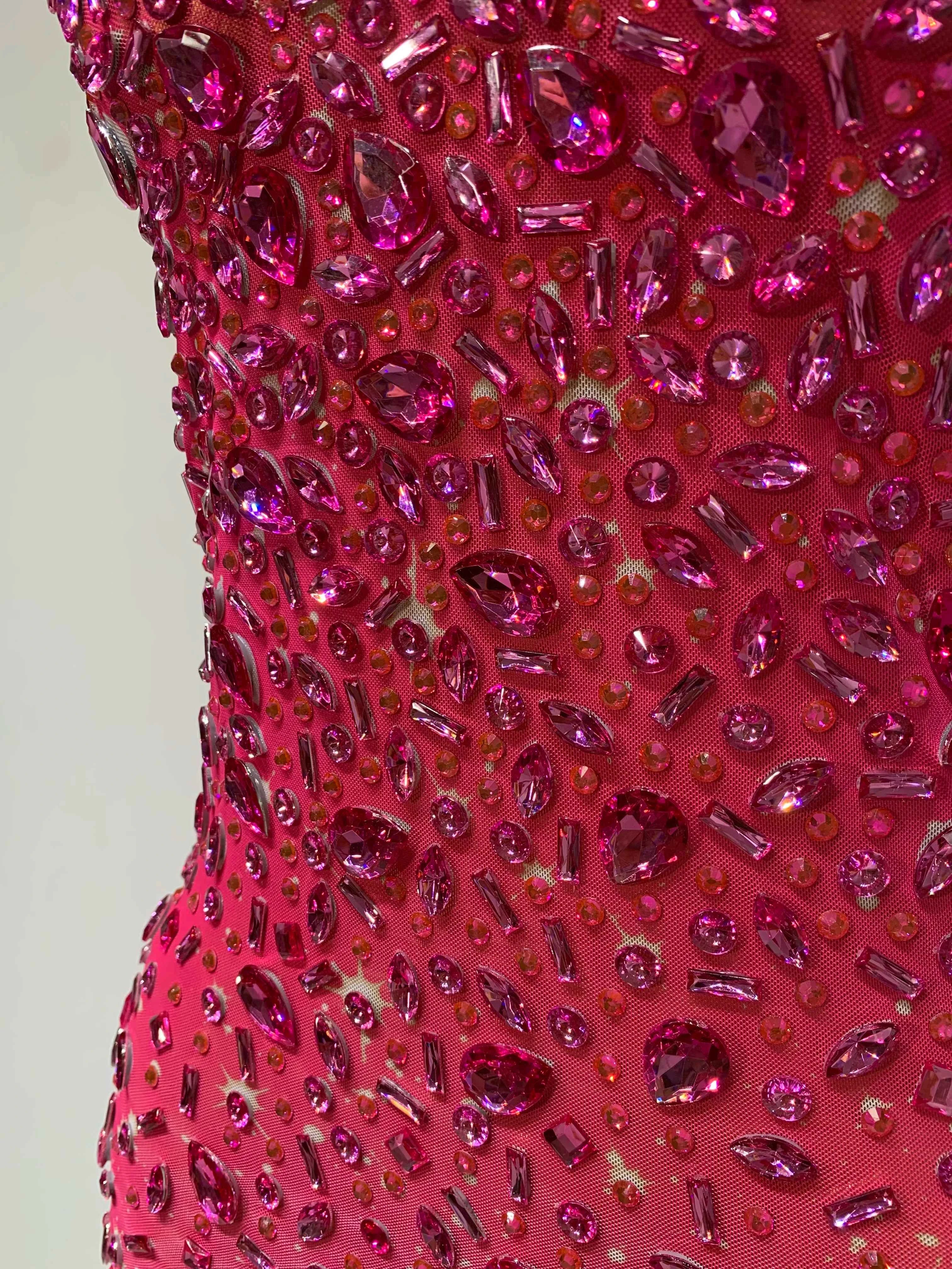 Luxury Rhinestones Sexy Mesh See Through Bodycon Dress Women Birthday Evening Cocktail party Gown Red Carpet Club Stage Outfit