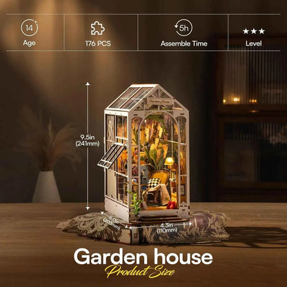 Robotime Garden Shed DIY Book Nook Kit with Furniture and LED Lamp 3D Puzzle Booknook Miniature House Model Kit for Adults