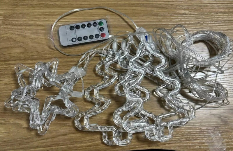 Christmas Curtain Lights LED String Lights with Tree Snowflake Star Deer Bell USB Remote 8 Modes Home Decor