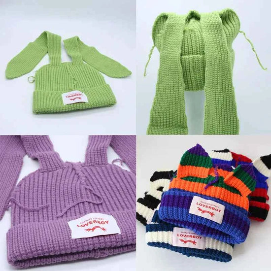 Long fox Ears Knitted Hat Men Women Rabbit Ear Warm Crochet Beanies Kpop Hip Hop Hat Winter Skullies Cap Y2k Christmas Gifty