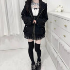 CHUJIECN Kawaii Bunny Ear Lace Zipper Hoodie