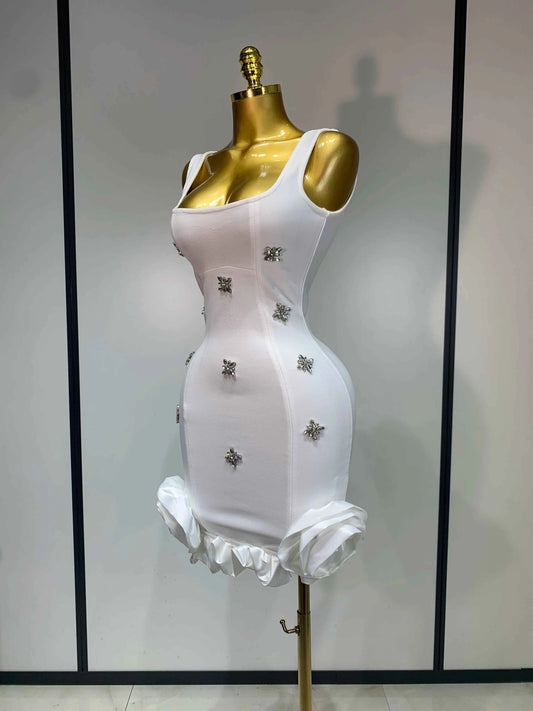 Women Sexy Square Collar Sparkly Rhinestone Bodycon Mini Bandage Dress Celebrate Evening Party Elegant Luxury Birthday Dress