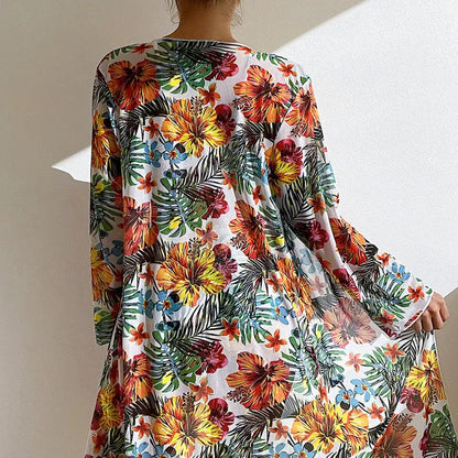 Size S-3XL Bikini Three Pieces Floral Printed Swimsuit Women Bikini Set With Mesh Long-Sleeved Blouse,Bra Top with Pad Swimwear SS69