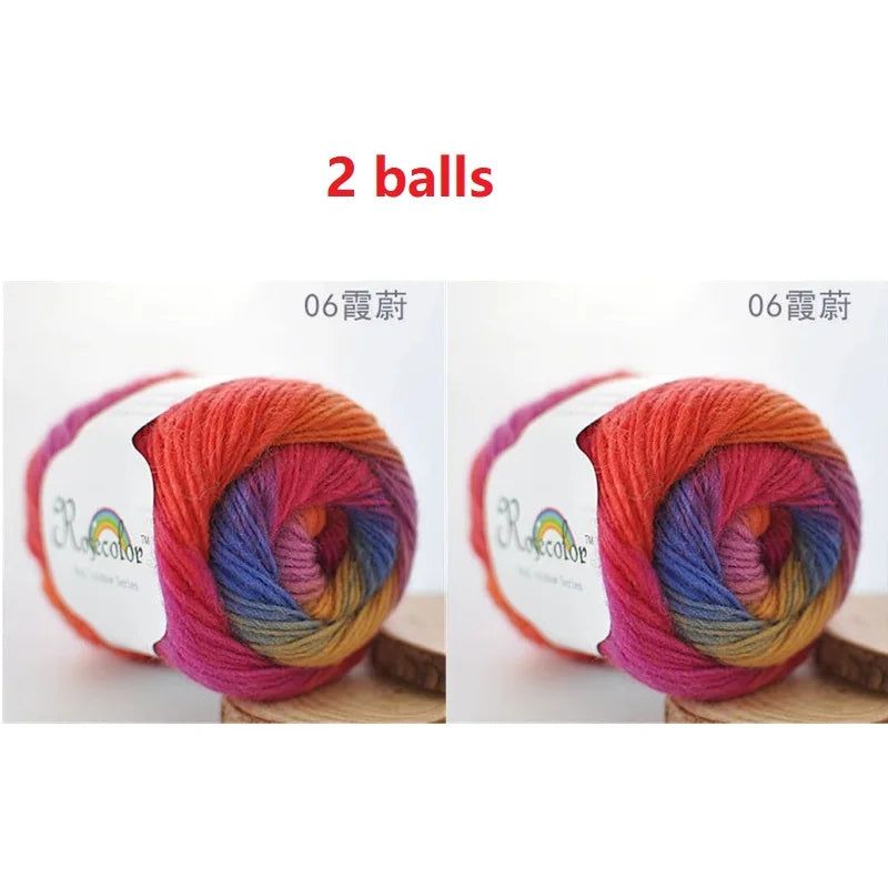 100% Wool Yarn Rainbow Color for Hand Knitting Crochet Plush Thickness Lanas Thread DIY Soft Scarf Shawl Sweater Free Shipping