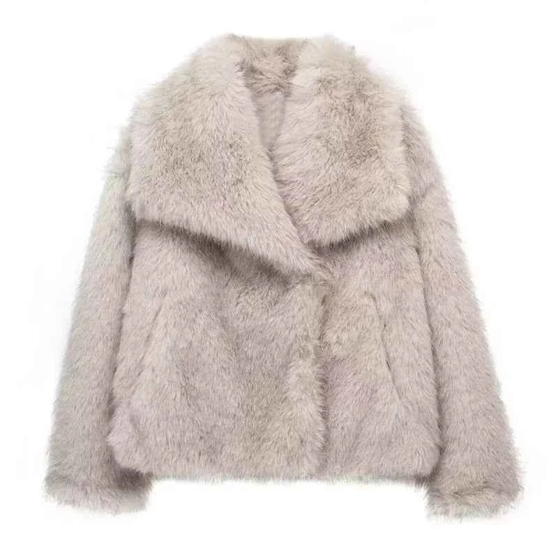 MUJER Faux Fur Coat Plush Fluffy Women's Jacket 2025 Woman Autumn Winter New in Outerwears White Red Gray Black Blends Coats