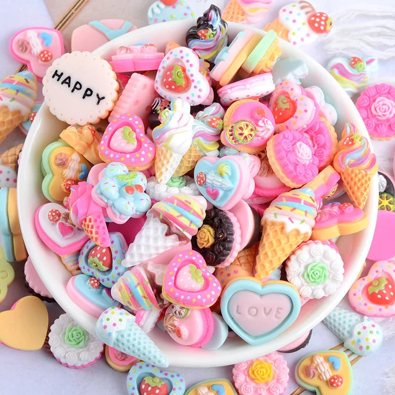 20 Pcs Candy Cake Material Kit 3D Resin Flat Cabochons Embellishment Apple Diy Wedding Hairpin Accessories Scrapbook Craft G10 - SS69