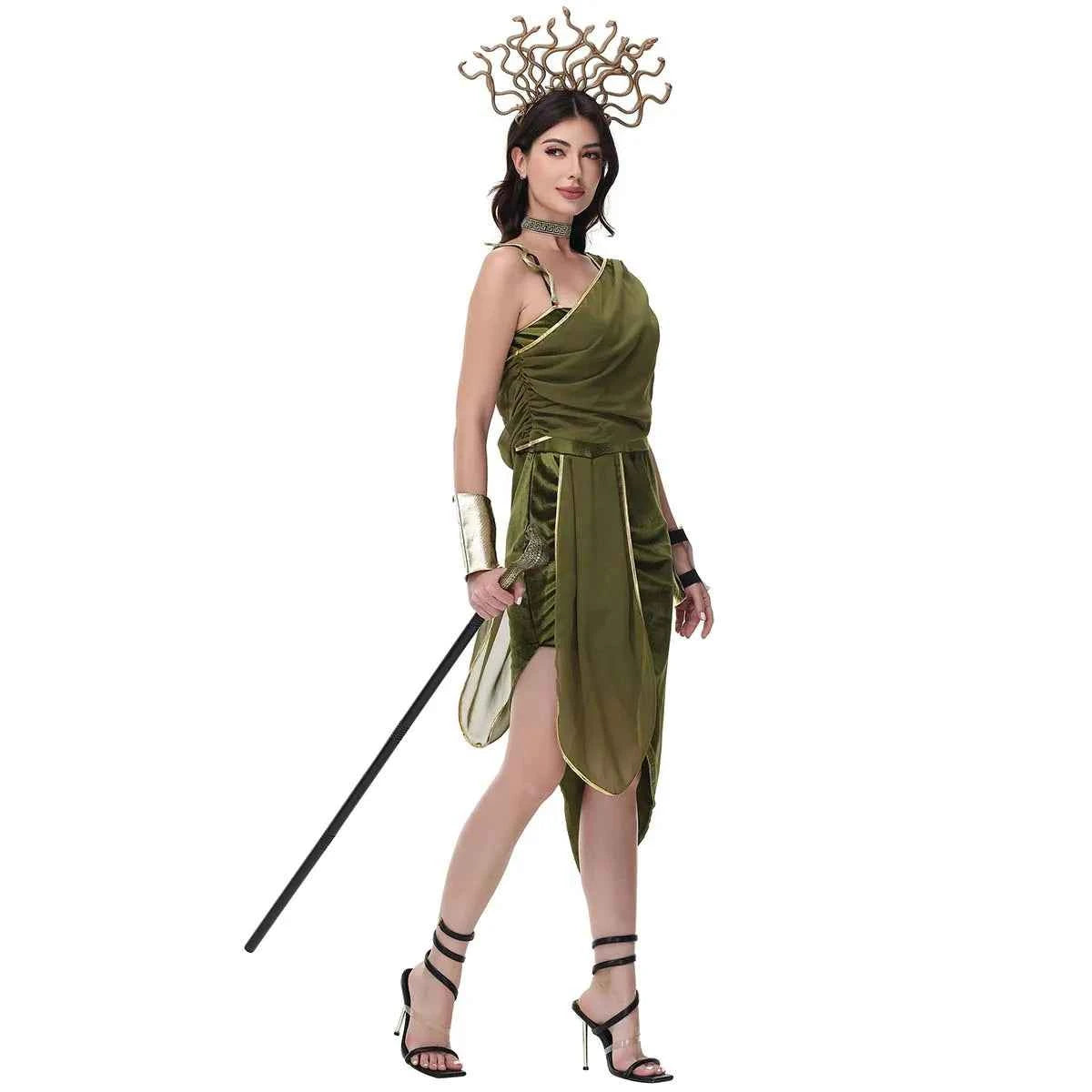 SS69 Women's Medusa Greek Myth Jumpsuit Costume - Green Polyester