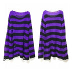 New Women's Punk Gothic Oversized Pullover Sweater Striped Hollow out Cool Harajuku Aesthetics Spring Autumn