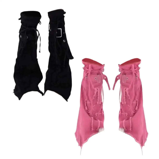 SS69 Y2K Grunge Thigh High Leg Warmers - Long Baggy Polyester Boot Cuffs