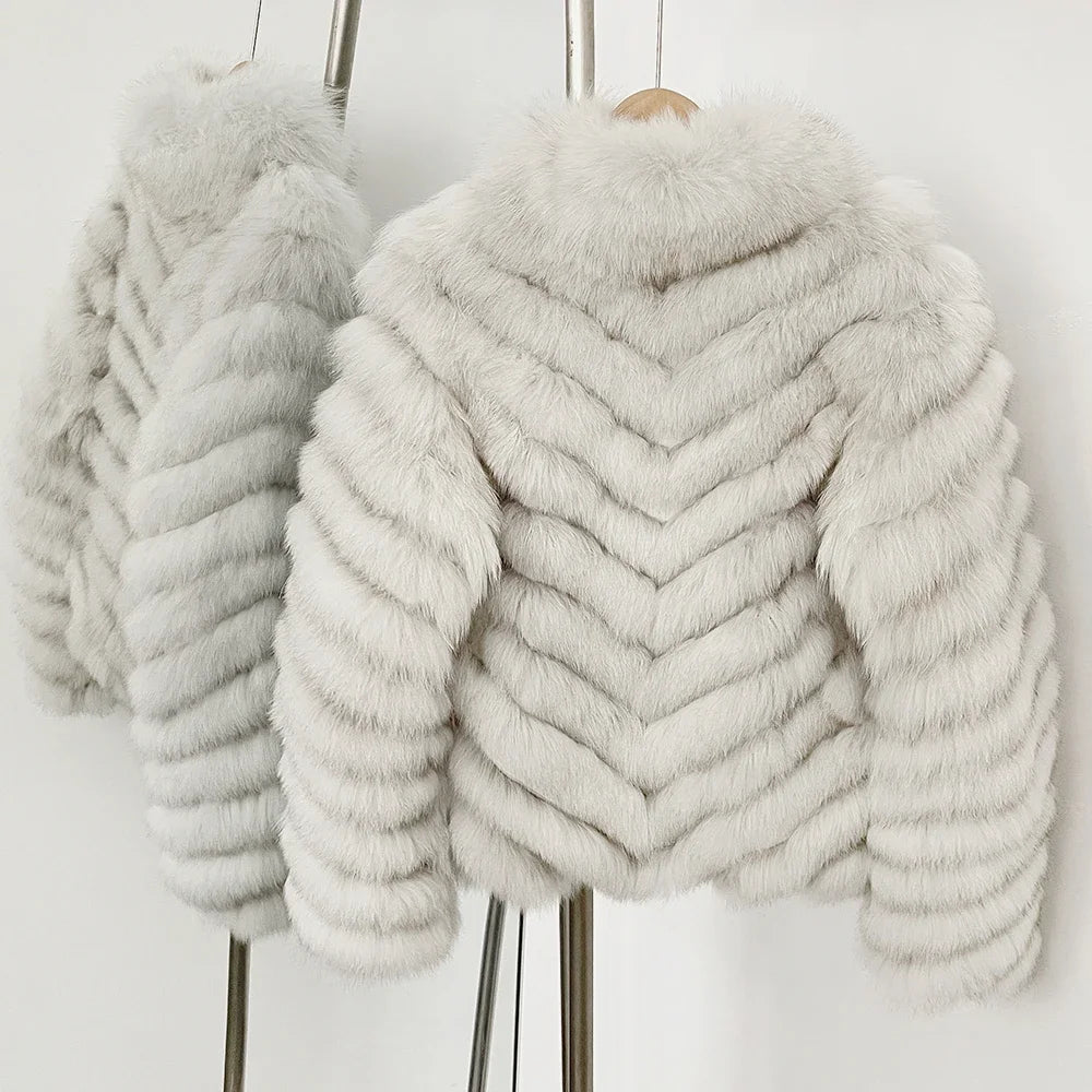 OFTBUY Women's Real Fox Fur Coat - Thick Warm Winter Jacket
