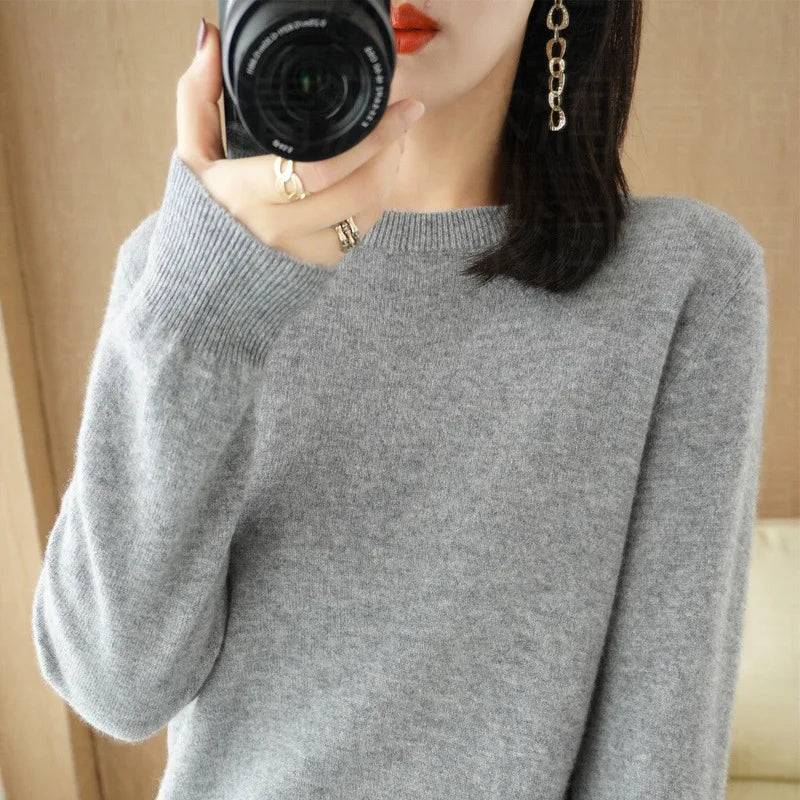 Autumn And Winter Cashmere Sweater Women's Crew Neck Pullover Casual Knitted Top Women's Short Undercoat Fashion 18 Colors SS69 15.69 SKU-04 / M