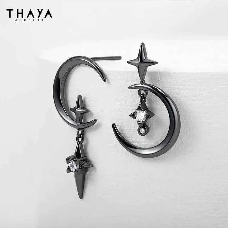 Thaya Original Design Star and Moon Earrings S925 Silver Needle Studs Earring For Women Vintage Earring Fashion Crystal Jewelry