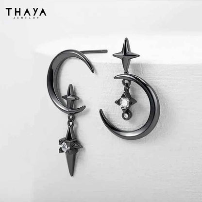 Thaya Original Design Star and Moon Earrings S925 Silver Needle Studs Earring For Women Vintage Earring Fashion Crystal Jewelry