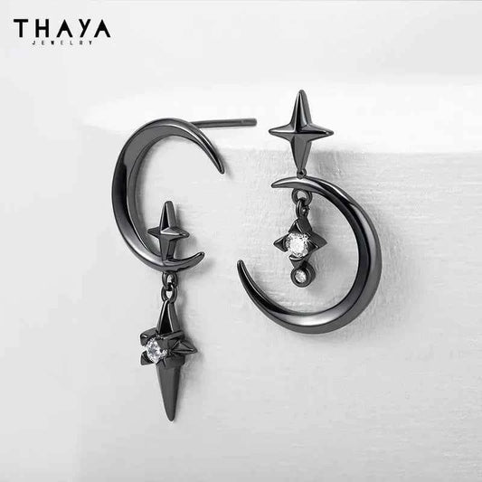 Thaya Original Design Star and Moon Earrings S925 Silver Needle Studs Earring For Women Vintage Earring Fashion Crystal Jewelry